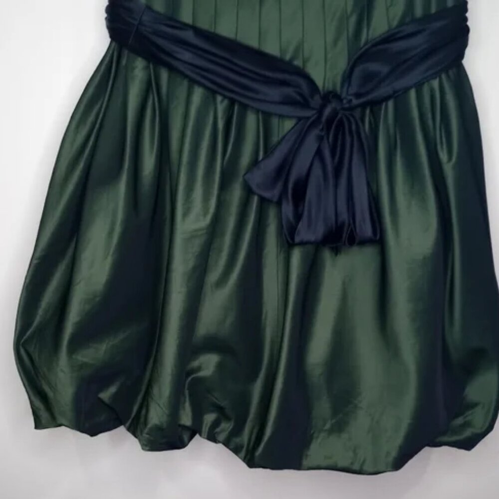 JNY Emerald Green Olive Fitted Bubble Hem Cocktail Dress Bubble Skirt Satin - Picture 9 of 9